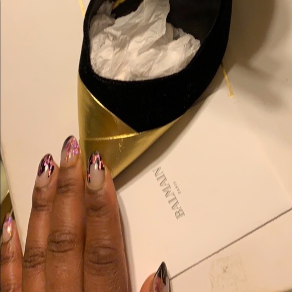 Balmain Black Lilea Velvet & Gold Leather Pumps - Picture 2 of 3